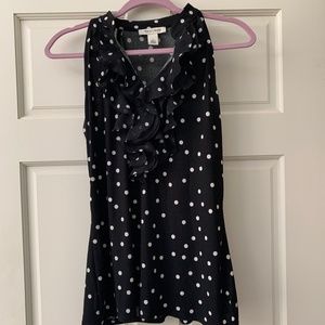 White House Black Market black and white polka dot sleeveless shirt-size L